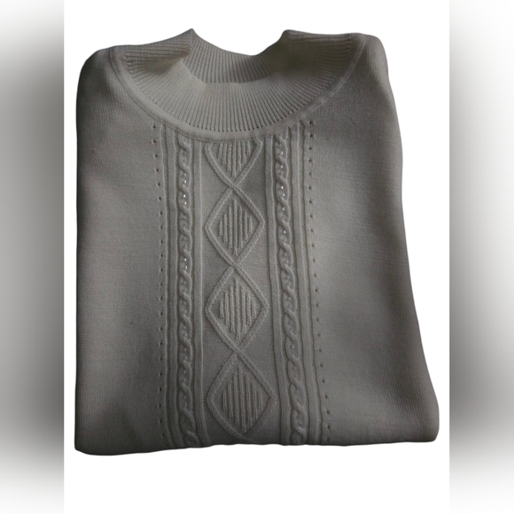 Alfred Dunner Wonens Vintage Pointelle Beaded High Neck Knit Sweater Top Sz M - Picture 4 of 13